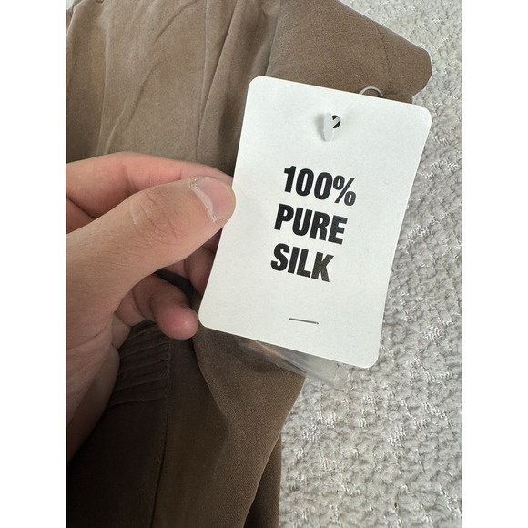 Orvis Dress Womens 12 Brown Silk Short Sleeve Button Front Midi Workwear Pockets - Picture 2 of 6